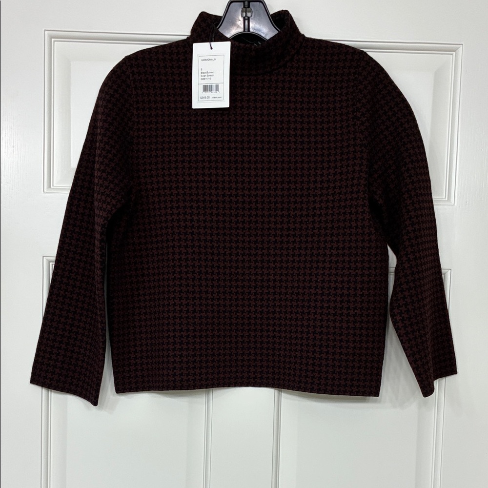 Theory Black and Burgundy Houndstooth Sweater Size Small NWT $345.00